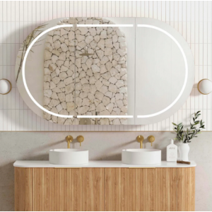 Bondi Natural Oak Oval Led Mirror Shaving Cabinet 1500*900